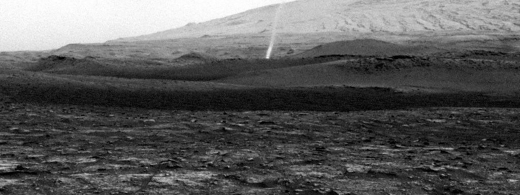 NASA's Curiosity Mars rover spotted this dust devil with one of its Navigation Cameras around 11:35 a.m. local Mars time on Aug. 9, 2020 (the 2,847th Martian day, or sol, of the mission).