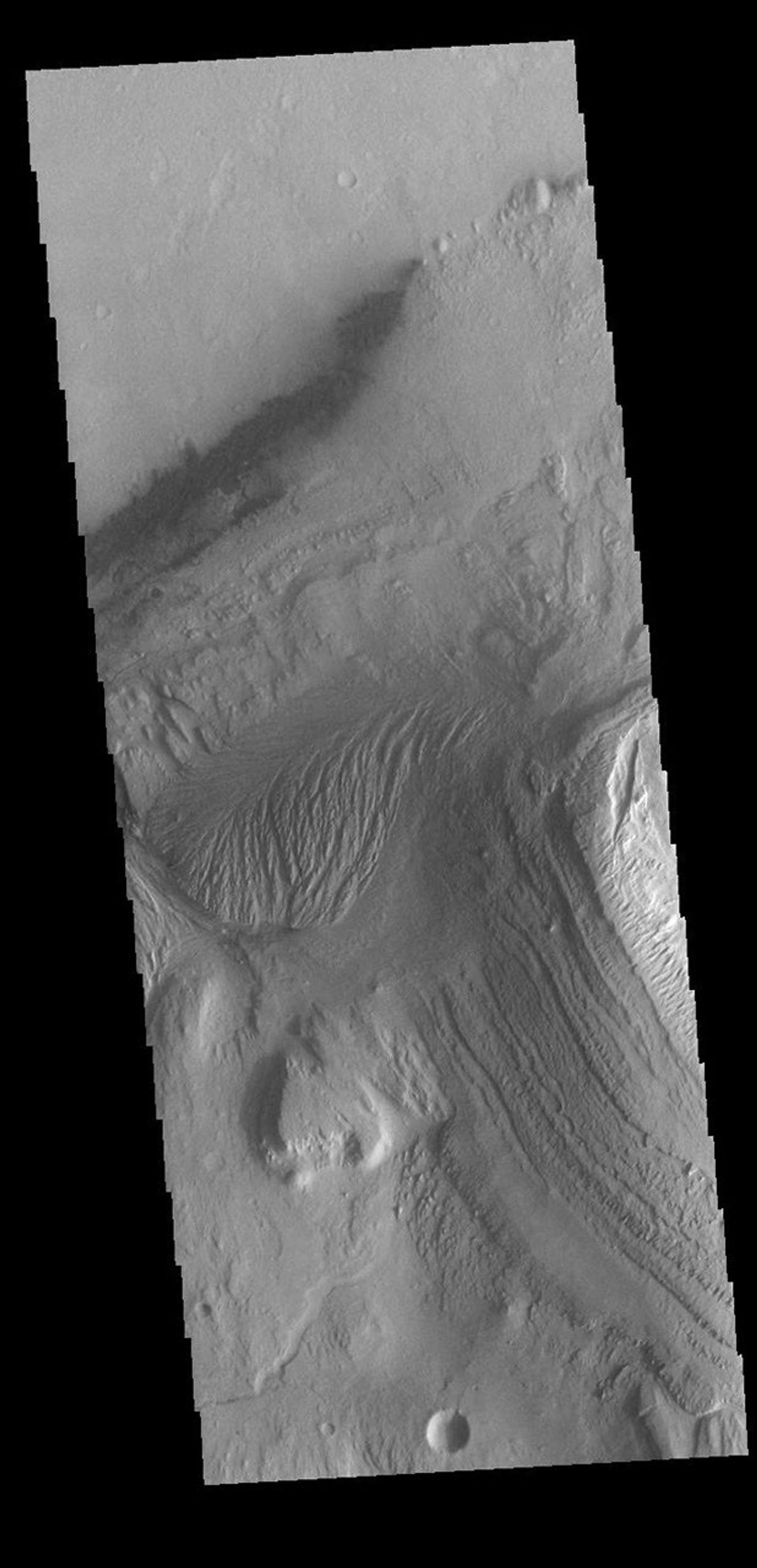 This image from NASA's Mars Odyssey shows Gale Crater, home to the Curiosity Rover since August of 2012.
