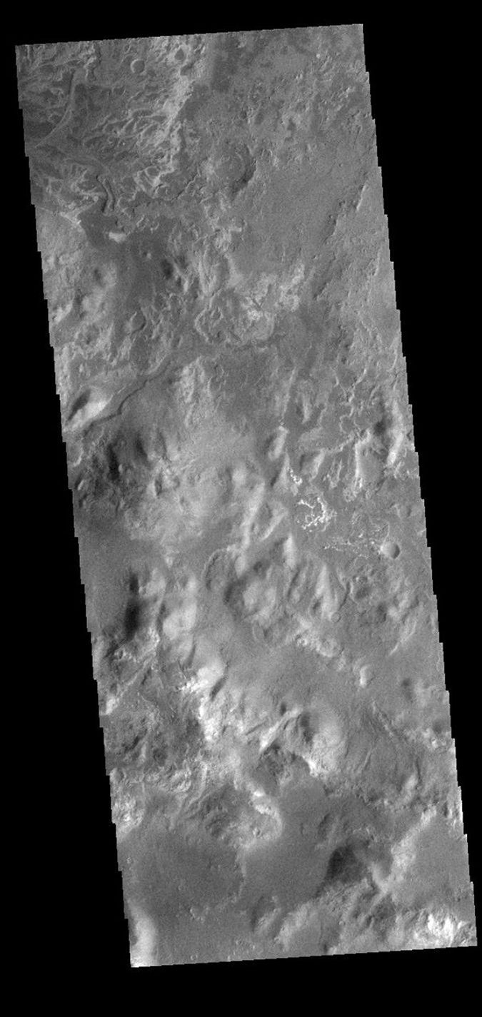 This image from NASA's Mars Odyssey shows the delta deposit on the floor of Eberswalde Crater.