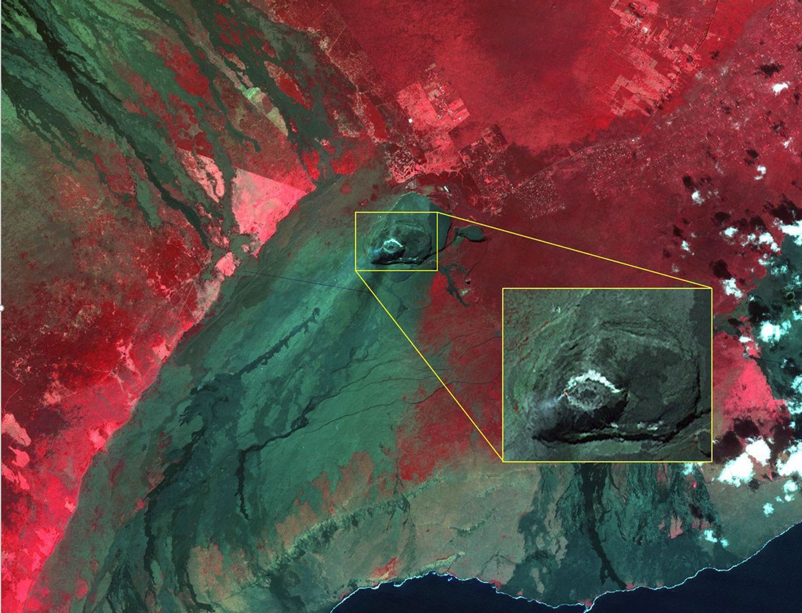 NASA's Terra spacecraft shows Kilauea volcano, Hawaii, which began erupting on December 20, 2020.