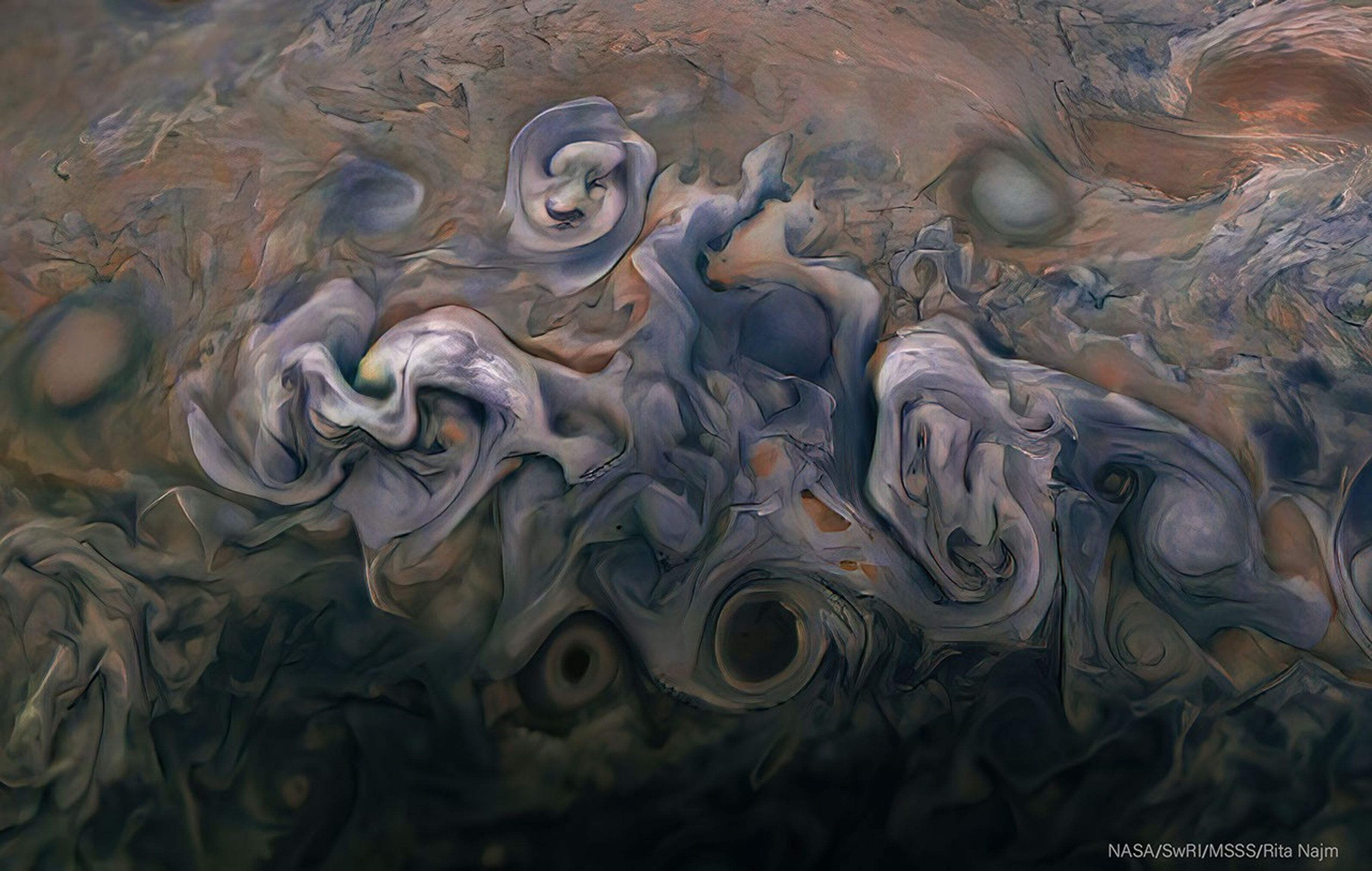 This image was captured by the JunoCam imager aboard NASA's Juno spacecraft on February 17, 2020, during Juno's 25th perijove pass.