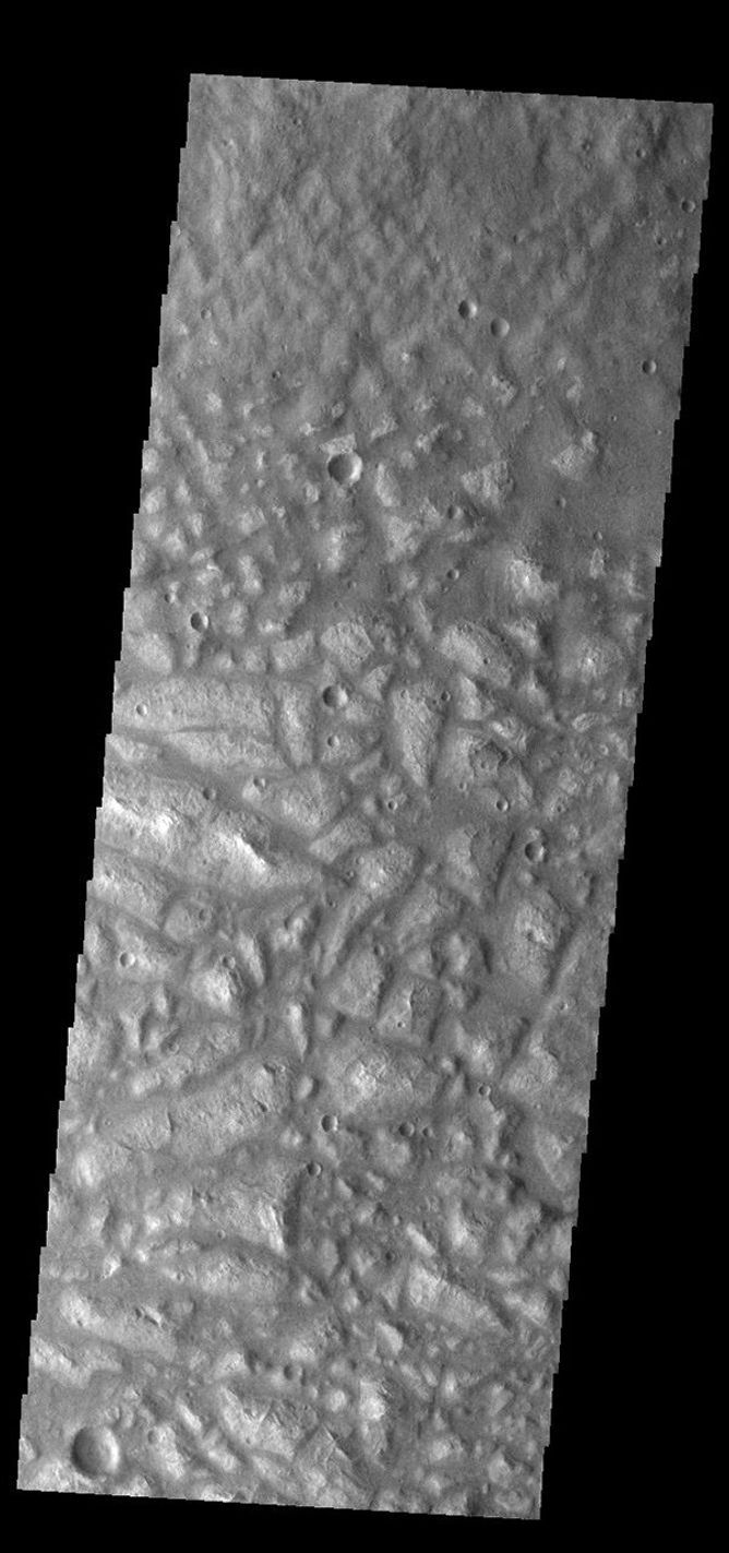 This image from NASA's Mars Odyssey shows part of Ariadnes Colles. The term colles means hills or knobs.