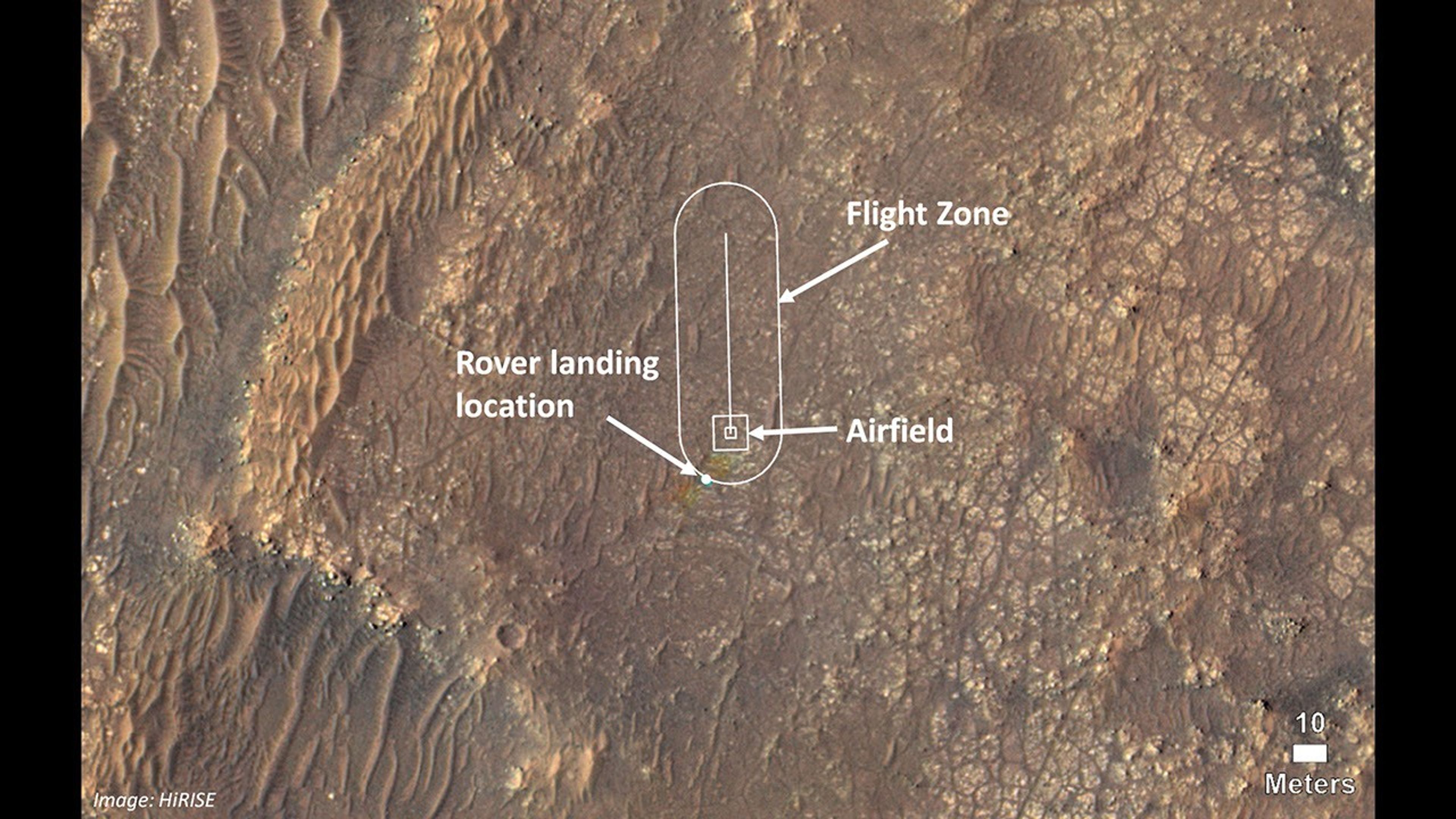 This image shows where NASA's Ingenuity Mars Helicopter will take its test flights.