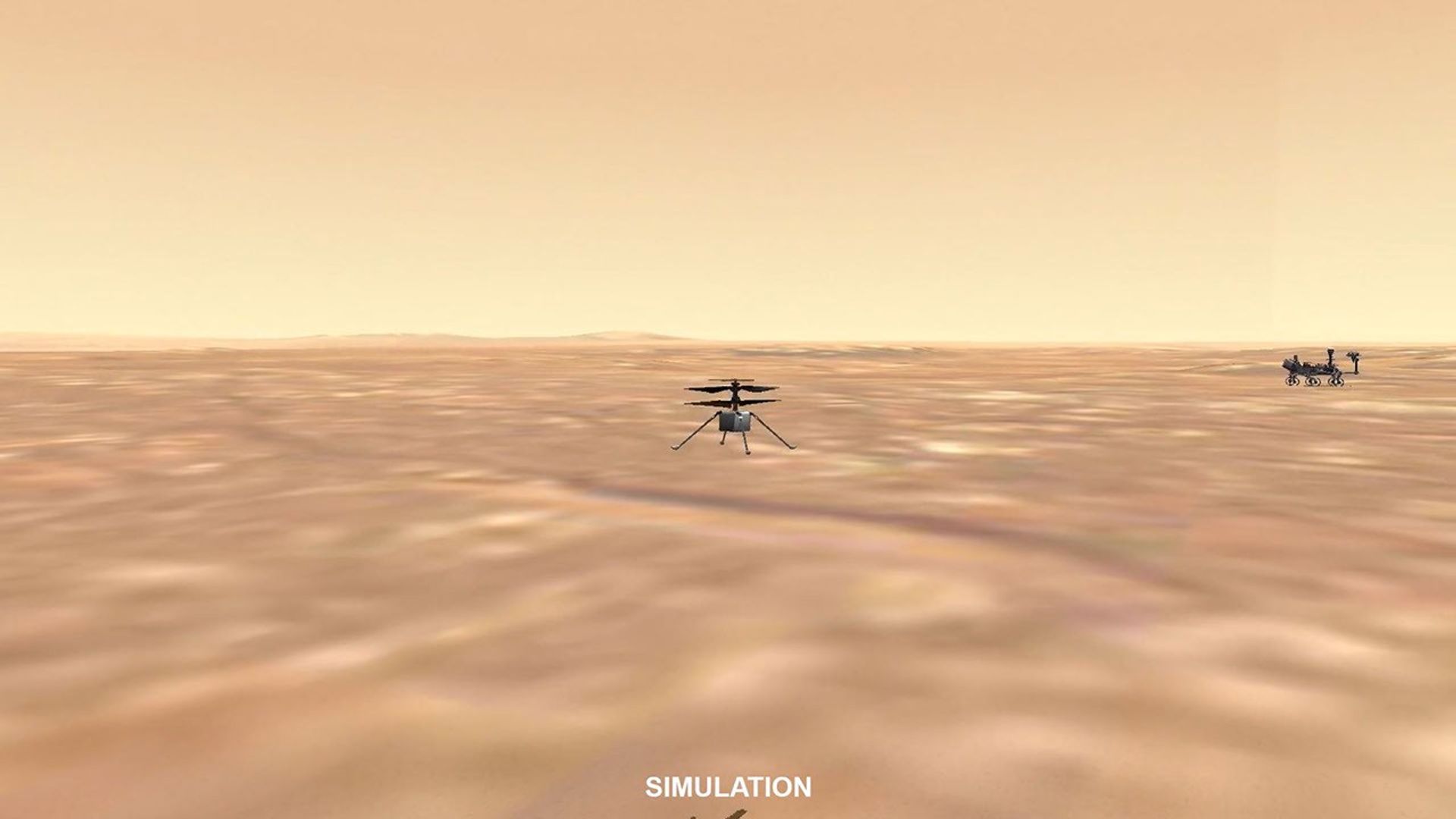 A simulation made from data from the first flight of NASA's Ingenuity helicopter, showing the flight from different angles. The flight occurred on April 19, 2021.