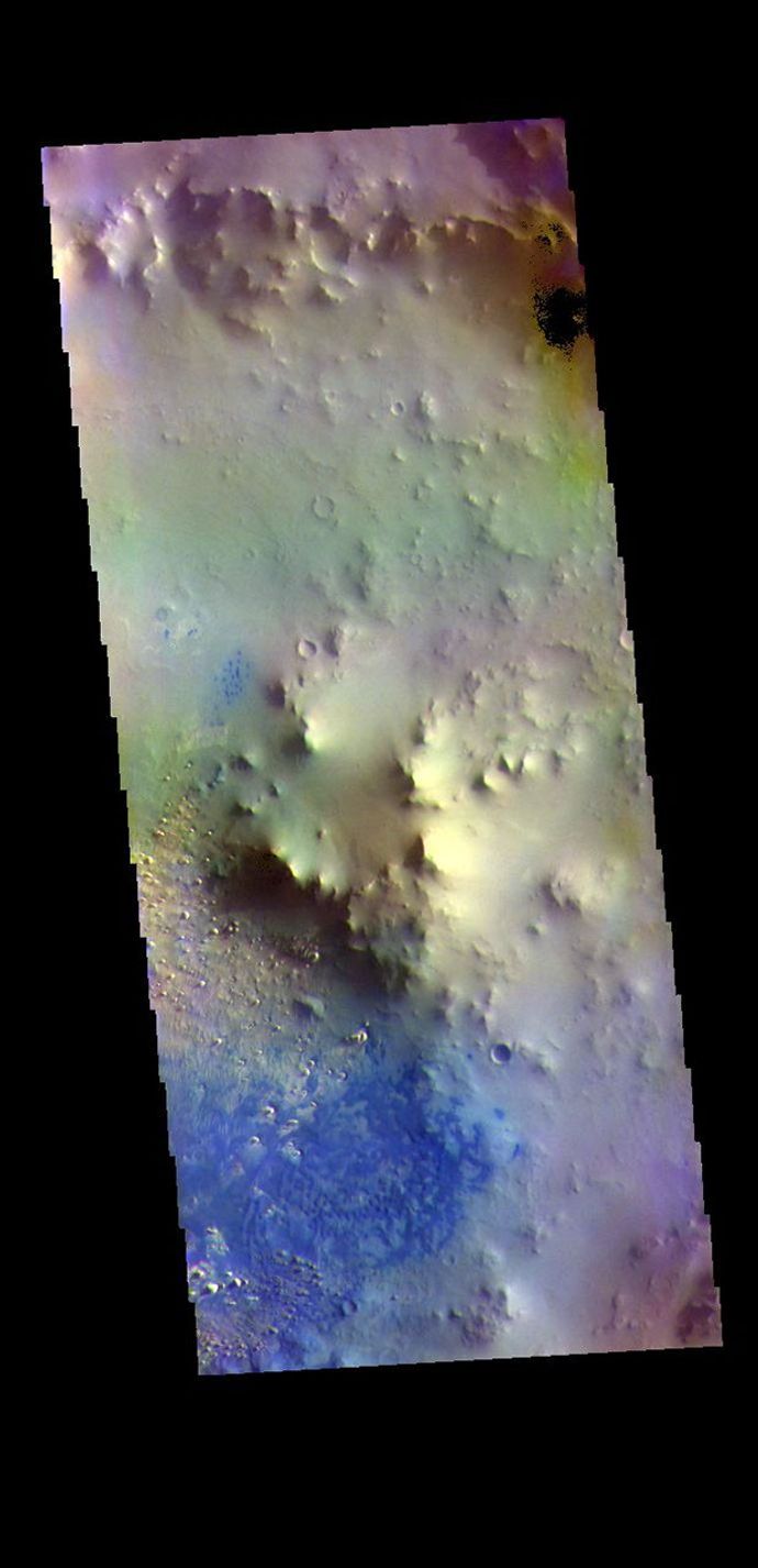 This image from NASA's Mars Odyssey shows most of the floor of an unnamed crater in Terra Sabaea. Sand dunes are visible on the crater floor.
