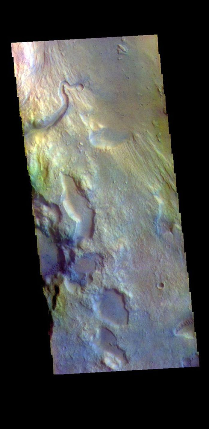 This image from NASA's Mars Odyssey shows part of the main channel of Ares Vallis, as well as a small side tributary.