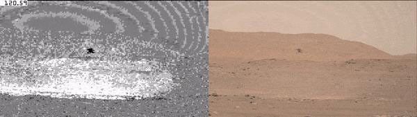 NASA's Ingenuity Mars Helicopter is seen here at the end of its fourth flight, on April 30, 2021. This enhanced video shows the dust kicked up by the helicopter's spinning rotors.