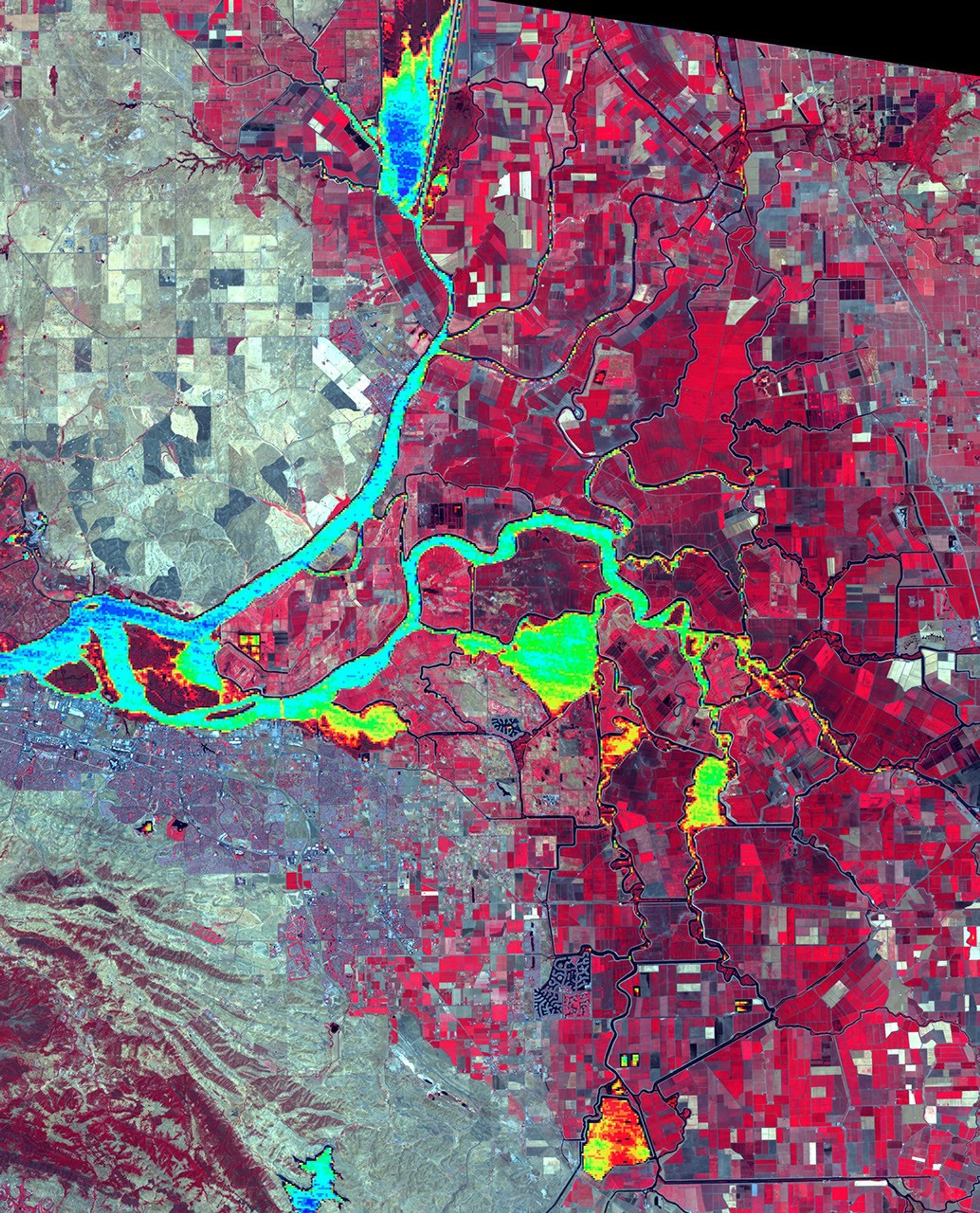 NASA's Terra spacecraft shows the Sacramento-San Joaquin River Delta, CA (or California Delta).