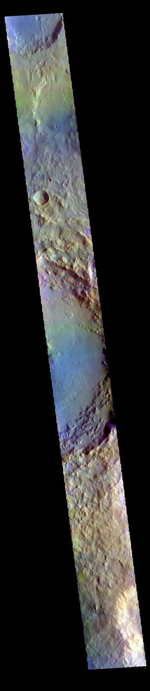 This image from NASA's Mars Odyssey shows a cross section of Soffen Crater.