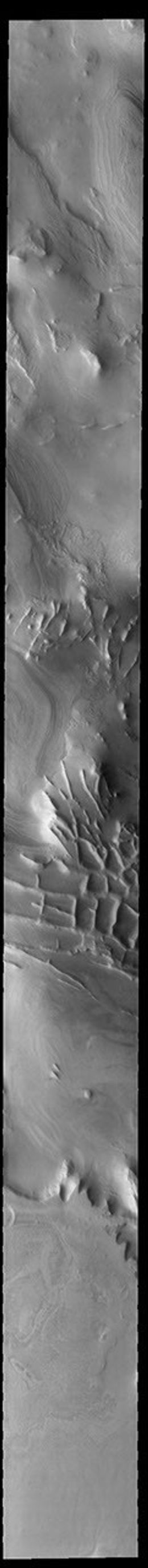 This image from NASA's Mars Odyssey shows part of Angustus Labyrinthus. Angustus Labyrinthus is a unique region near the south polar cap.