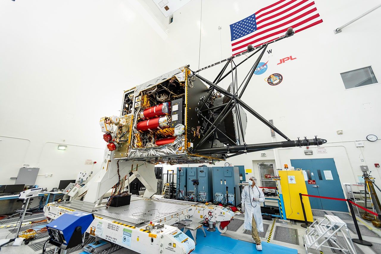 NASA's Psyche spacecraft is in the midst of system integration and test at JPL. This image was taken on August 18, 2021, less than a year from launch in August 2022.