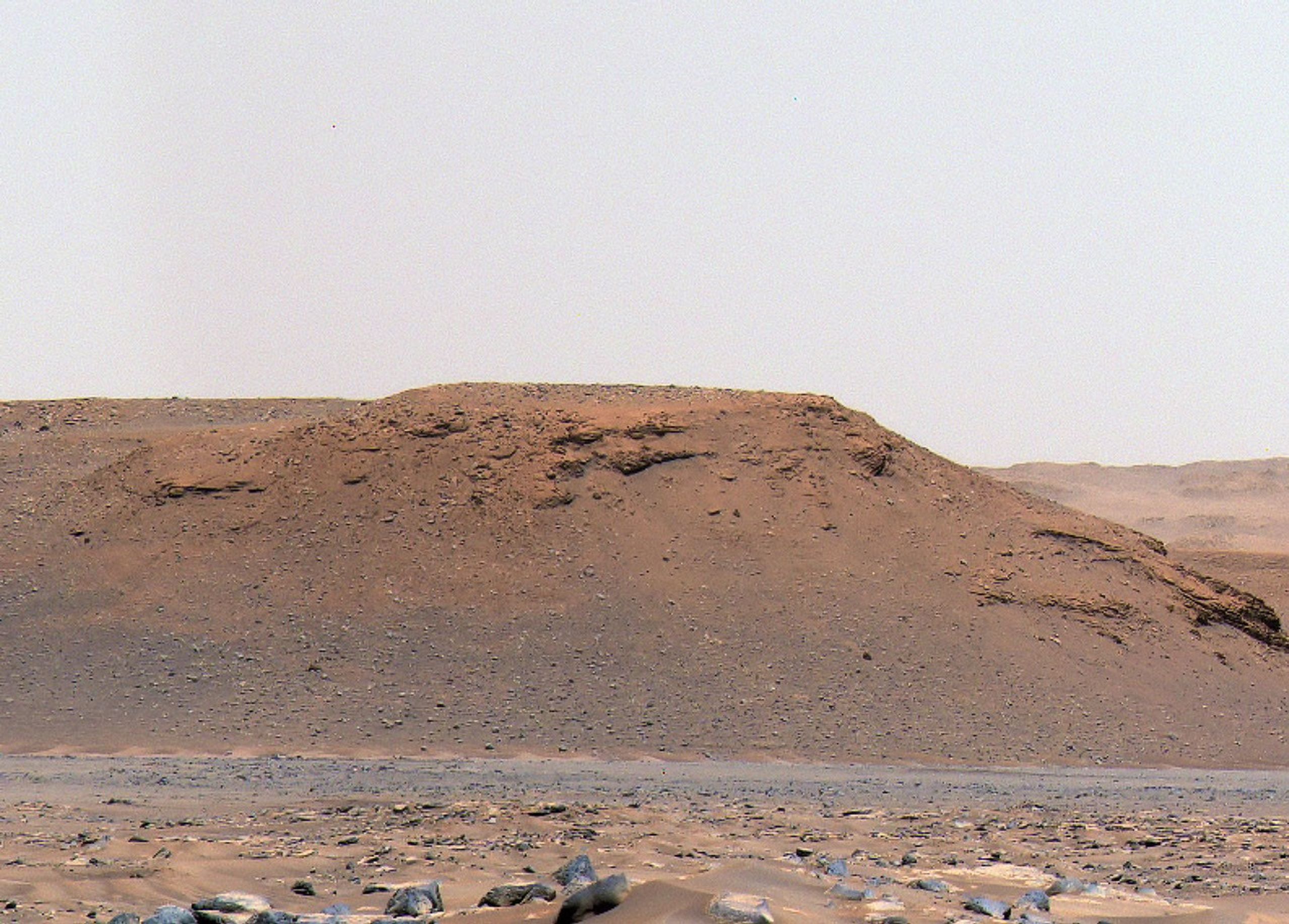 The escarpment the science team refers to as Scarp a, is seen in this image captured by Perseverance rover's Mastcam-Z instrument on April 17, 2021.