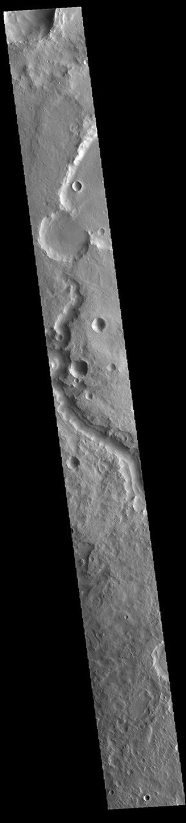 This image from NASA's Mars Odyssey shows a section of Indus Vallis. Indus Vallis is 300 km (186 miles) long and is located in Terra Sabaea.