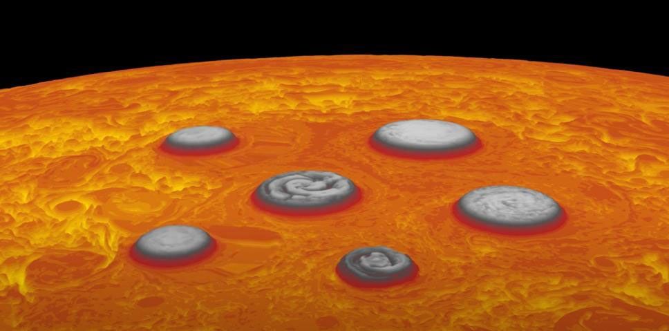 In this animation, forces created by movement toward the south pole of a circumpolar cyclone results in the temporary shift in location by the polar cyclone and the four other circumpolar cyclones.