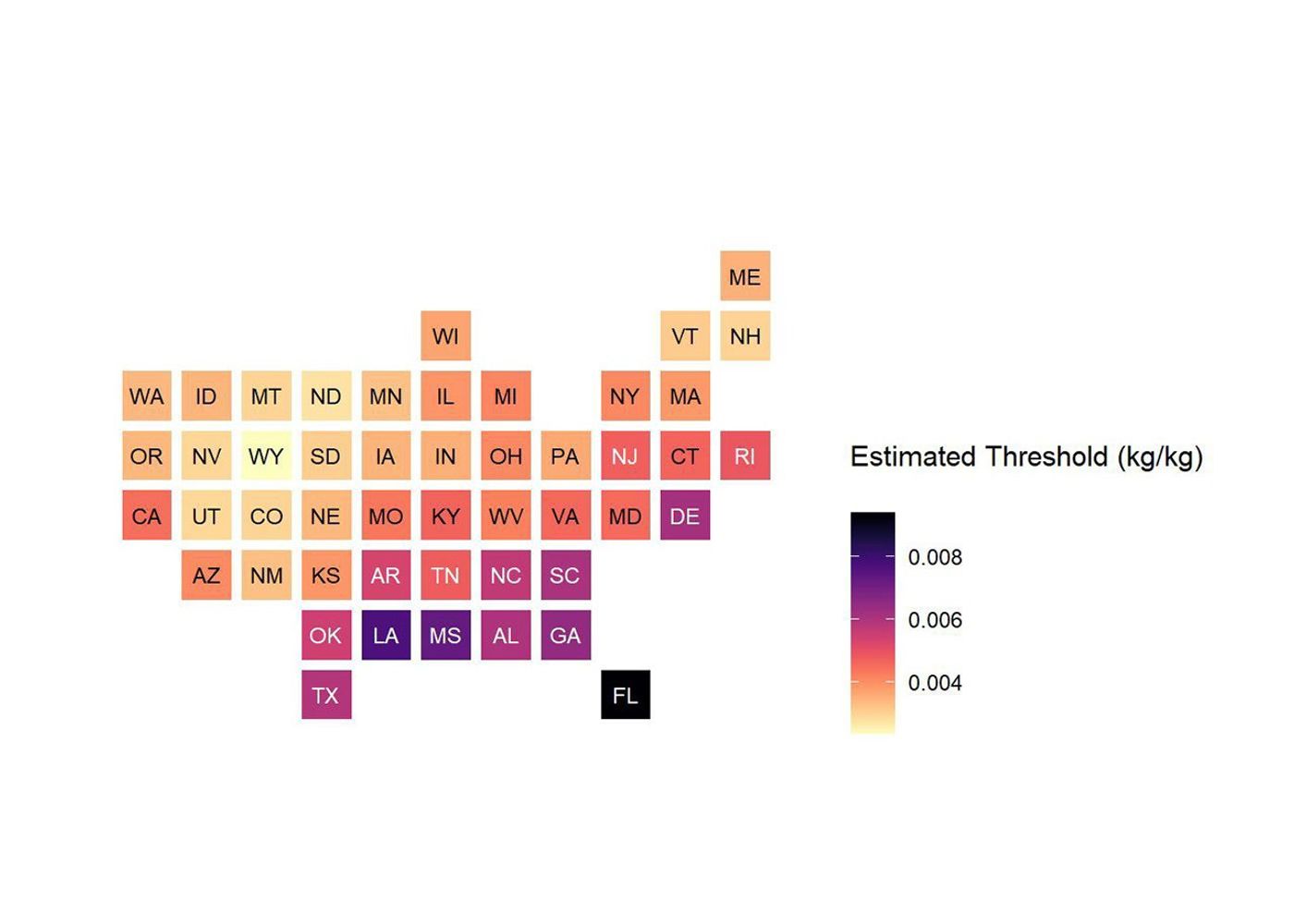 This chart shows low-humidity thresholds that signal flu outbreaks in 48 U.S. states.