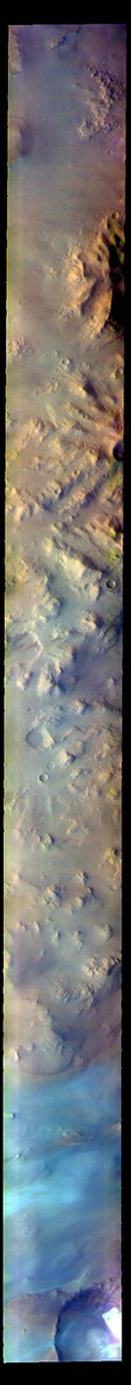 This image from NASA's Mars Odyssey shows part of Australe Montes. This region of highlands is located near the south polar cap.