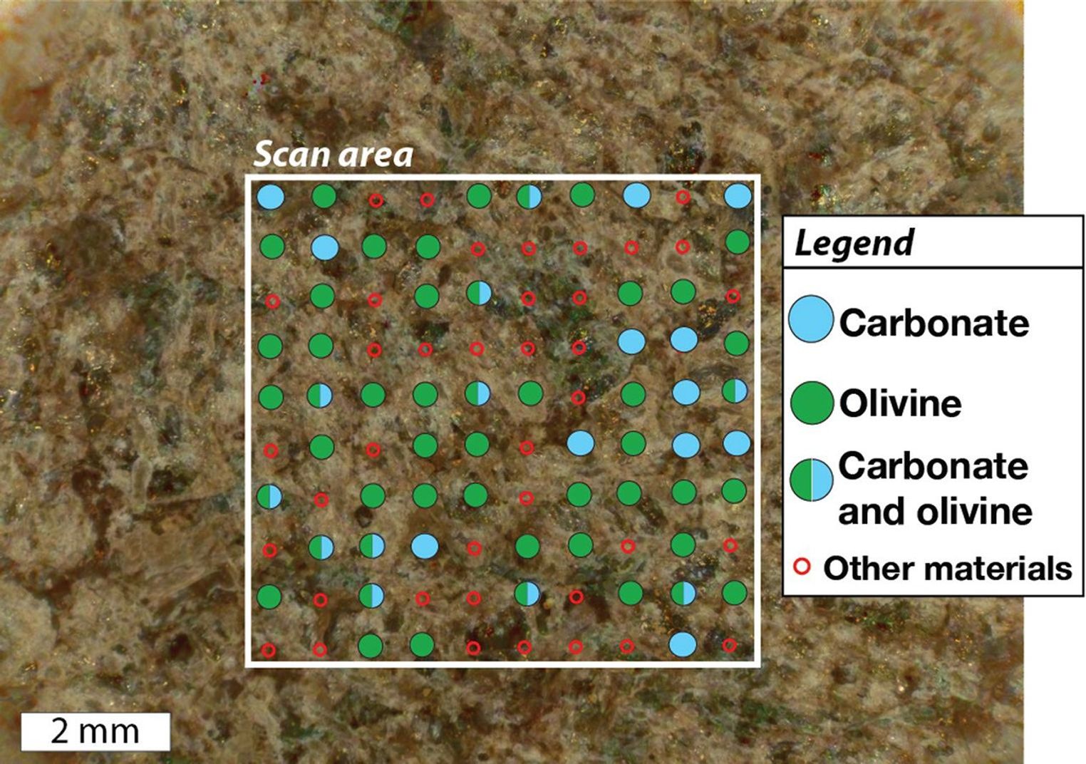 This annotated image shows the analysis of the rock target called Garde by SHERLOC, one of the instruments on the end of the robotic arm aboard NASA's Perseverance Mars rover.
