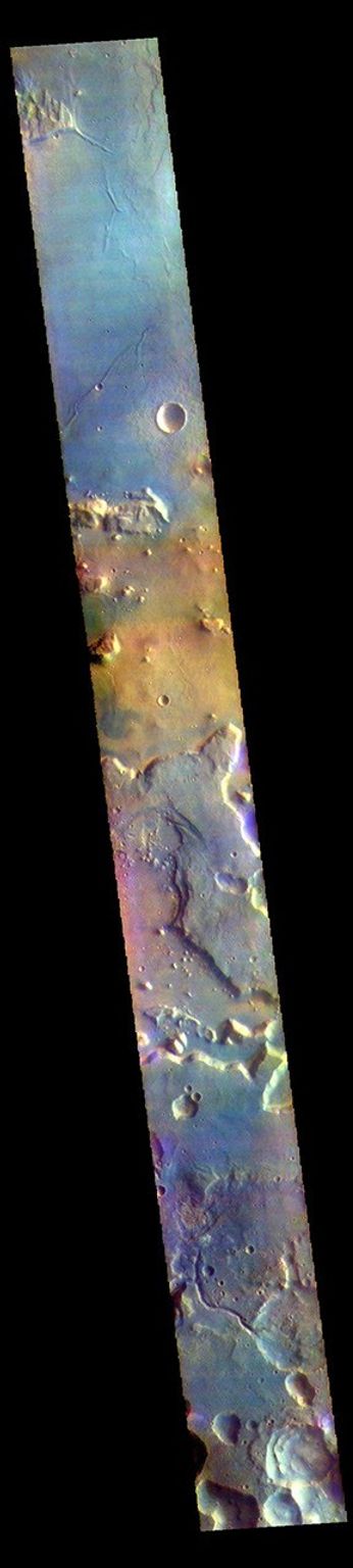 This image from NASA's Mars Odyssey shows part of northern Arabia Terra. Arabia Terra is one of the oldest surface regions on Mars and contains a large variety of surface features.