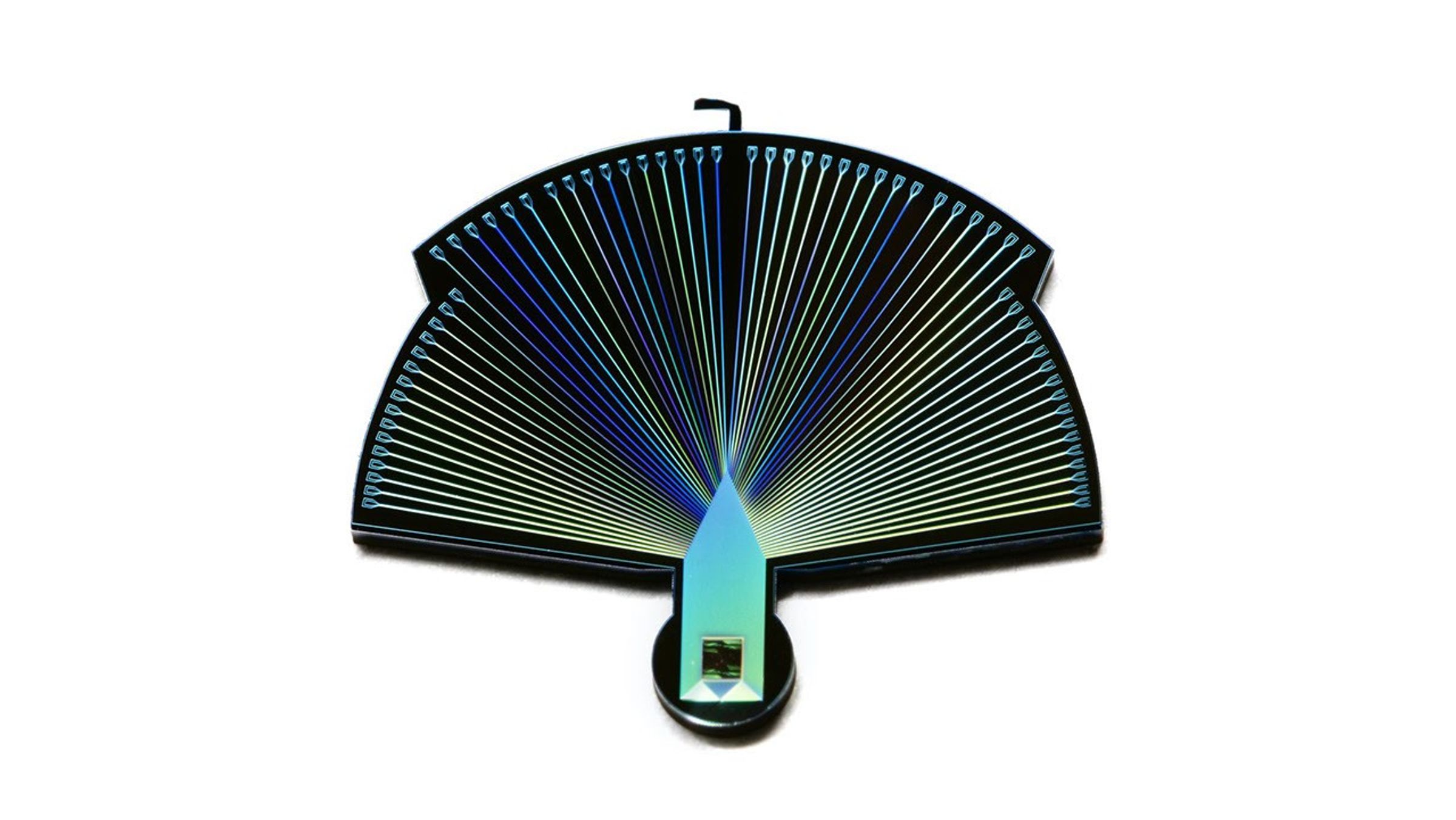 This close-up photograph shows an exquisitely sensitive single Performance-Enhanced Array for Counting Optical Quanta (PEACOQ) detector, which is being developed at JPL to detect single photons at an extremely high rate.