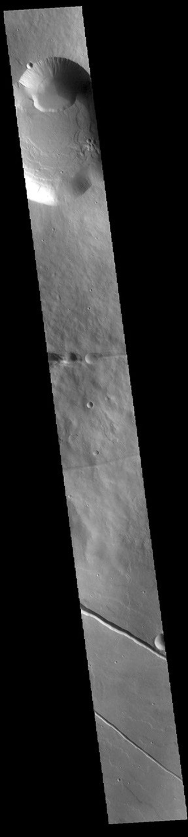 This image from NASA's Mars Odyssey shows a cross section of Albor Tholus, a volcano found in the Elysium volcanic complex.