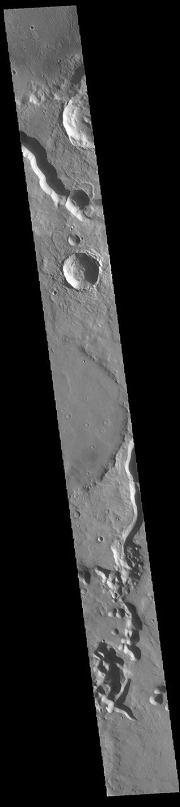 This image from NASA's Mars Odyssey shows channels which are different sections of Tinto Vallis.