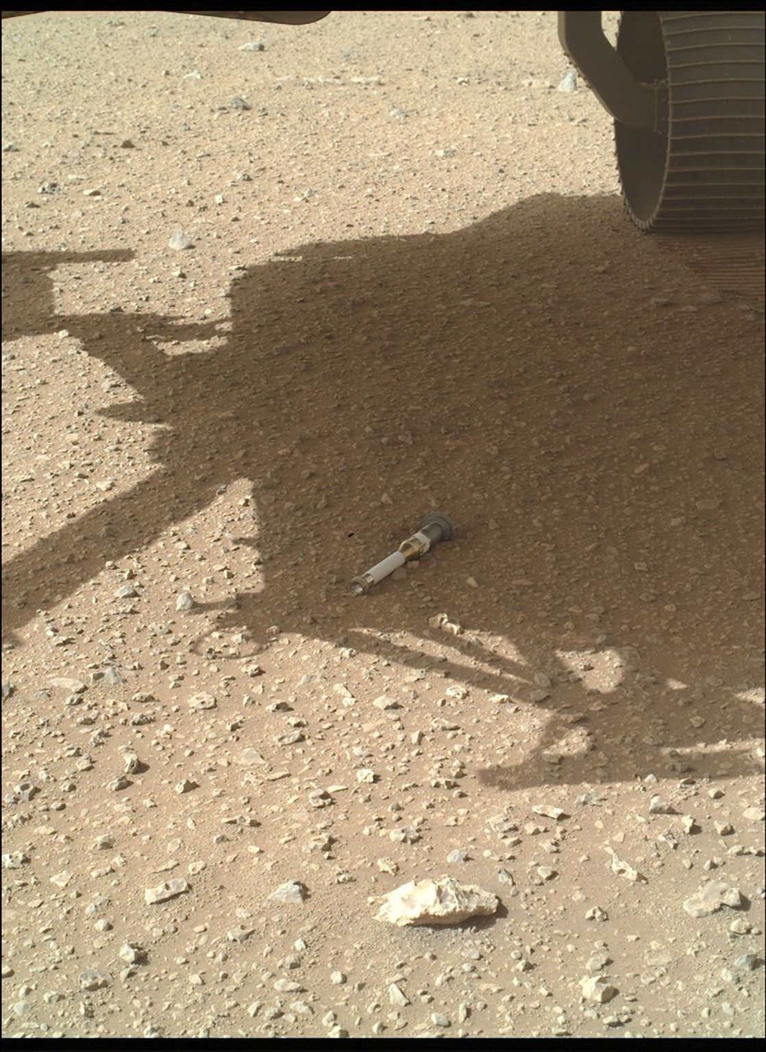 The Perseverance rover's WATSON camera took this image of the 10th and last tube to be deployed during the creation of the first sample depot on another world, on Jan. 28, 2023.