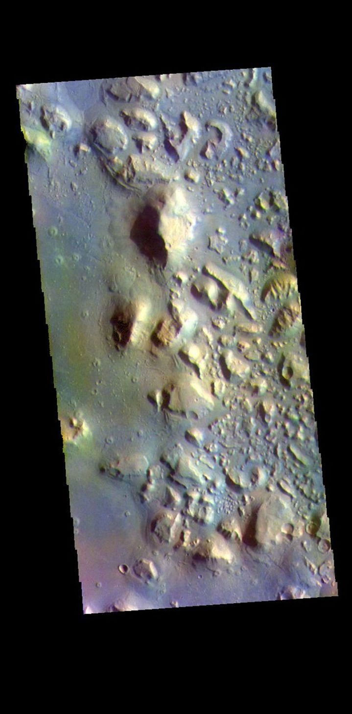 This image from NASA's Mars Odyssey shows a small section of Cydonia Colles, a group of hills located in southeastern Acidalia Planitia.