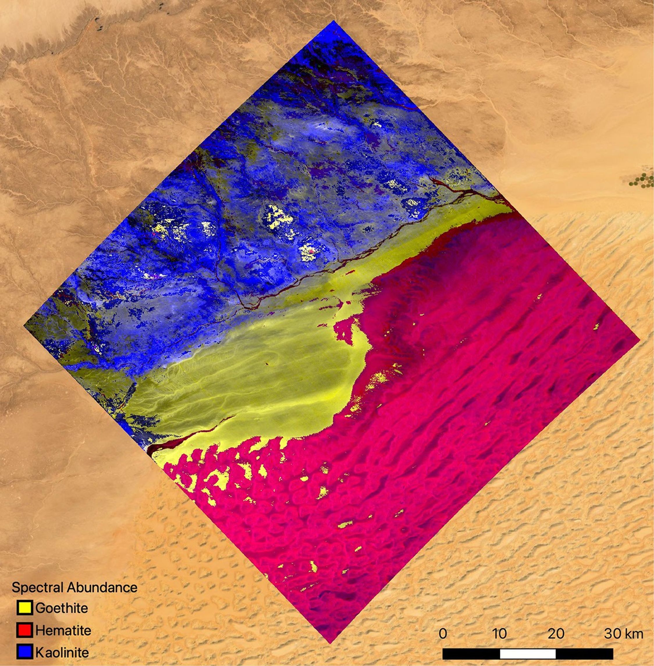 The mineral map shows a part of southwestern Libya, in the Sahara, observed by NASA's EMIT mission.