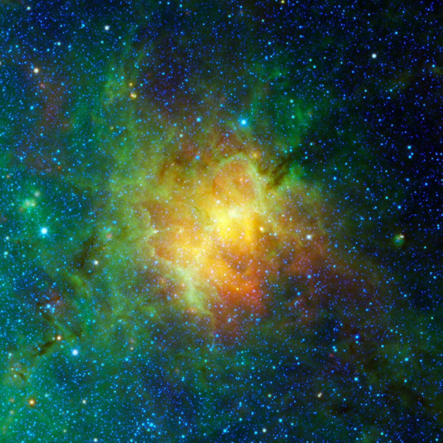 The dusty face of the Eagle Nebula and its surroundings are revealed in this image based on data from NASA's Wide Field Survey Explorer (WISE).