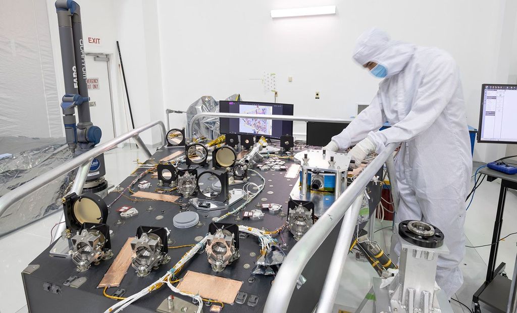 The Roman Coronagraph Instrument consists of two key sections, including the optical bench. Light from the telescope is directed through series of components that suppress light from a star while allowing the light from orbiting planets to pass through.