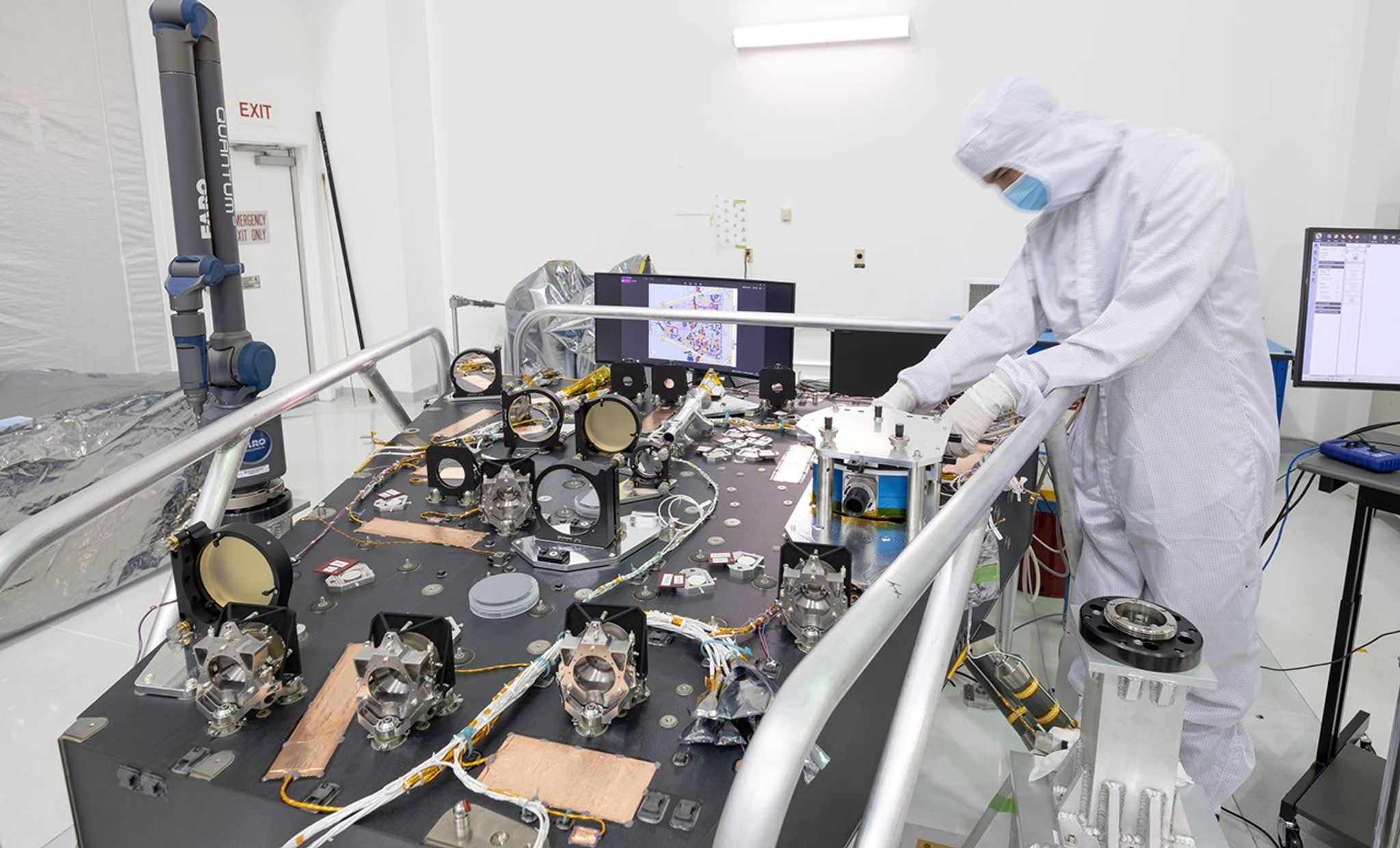 The Roman Coronagraph Instrument consists of two key sections, including the optical bench. Light from the telescope is directed through series of components that suppress light from a star while allowing the light from orbiting planets to pass through.