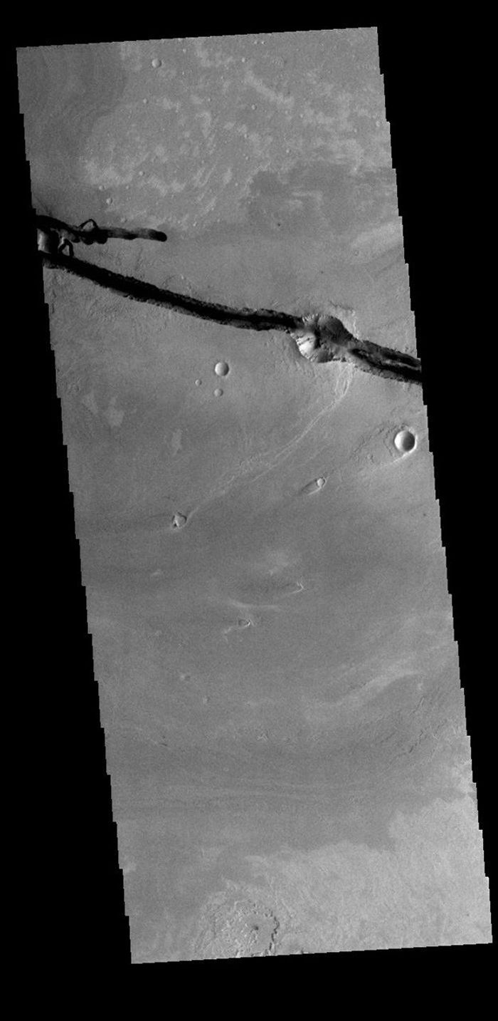 This image from NASA's Mars Odyssey shows a section of Cerberus Fossae.