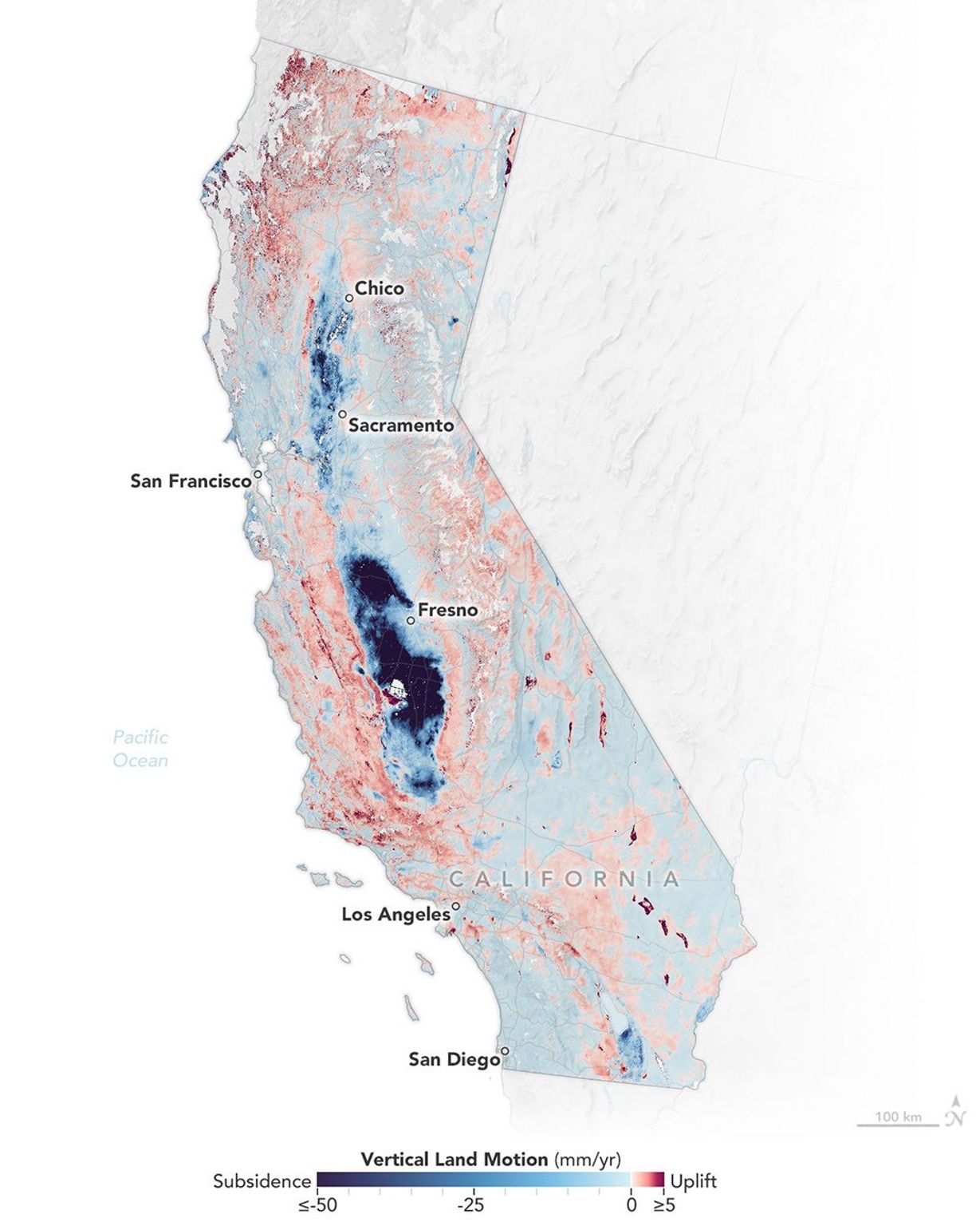 Researchers from NASA's Jet Propulsion Laboratory and the National Oceanic and Atmospheric Administration (NOAA) analyzed vertical land motion along the California coast between 2015 and 2023. They detailed where land is sinking.