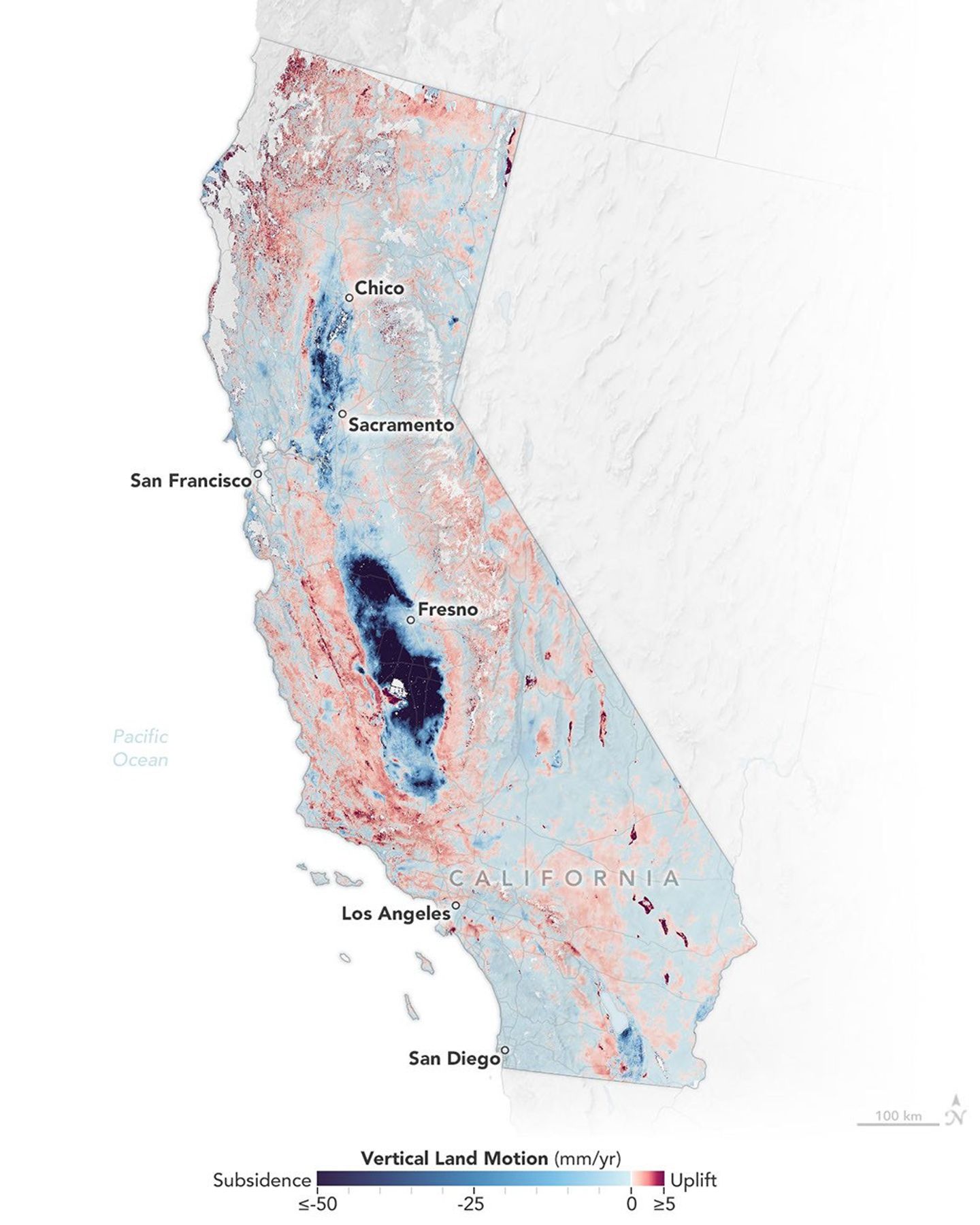 Researchers from NASA's Jet Propulsion Laboratory and the National Oceanic and Atmospheric Administration (NOAA) analyzed vertical land motion along the California coast between 2015 and 2023. They detailed where land is sinking.