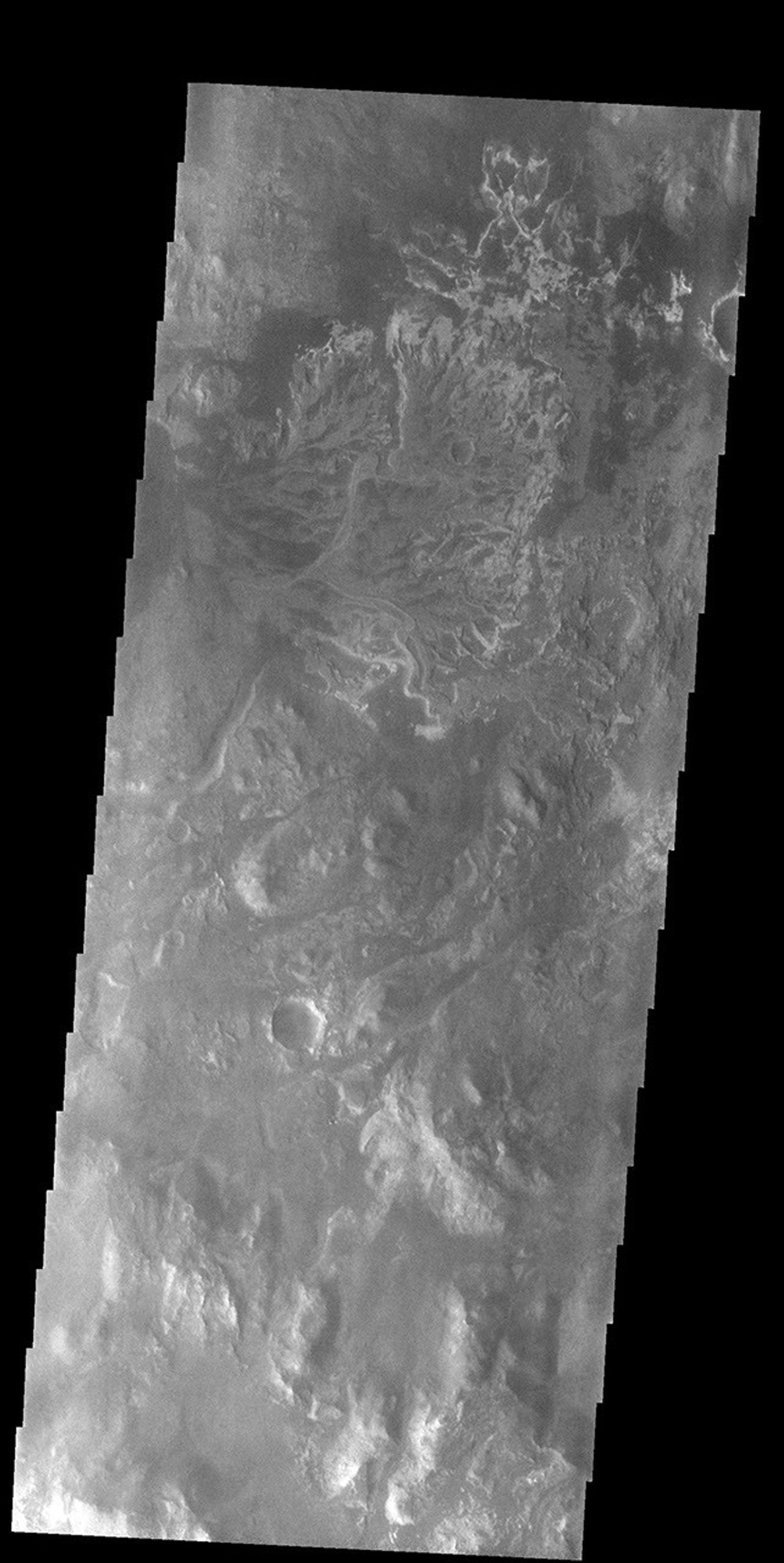 This image from NASA's Mars Odyssey shows the delta deposit on the floor of Eberswalde Crater.
