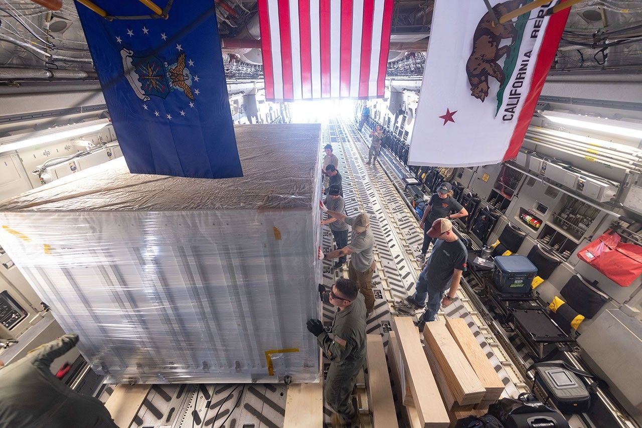 On June 27, 2021, teams from NASA's Jet Propulsion Laboratory and the March Air Reserve Base, loaded the scientific heart of the Surface Water and Ocean Topography (SWOT) mission into a C-17 airplane.