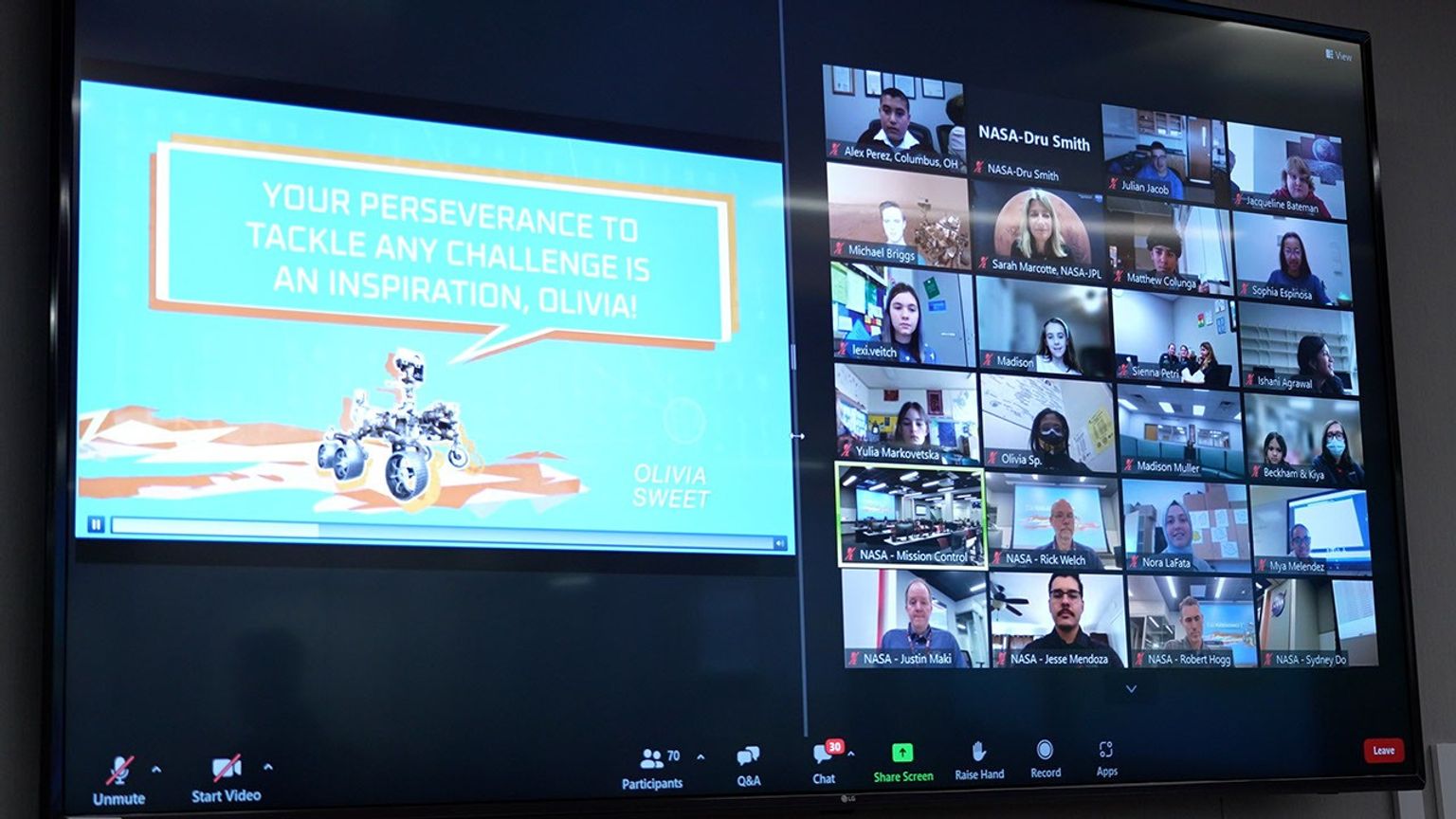 During a Dec. 6, 2022 webinar, students who have overcome academic challenges were honored with personal messages from the Perseverance rover on Mars.