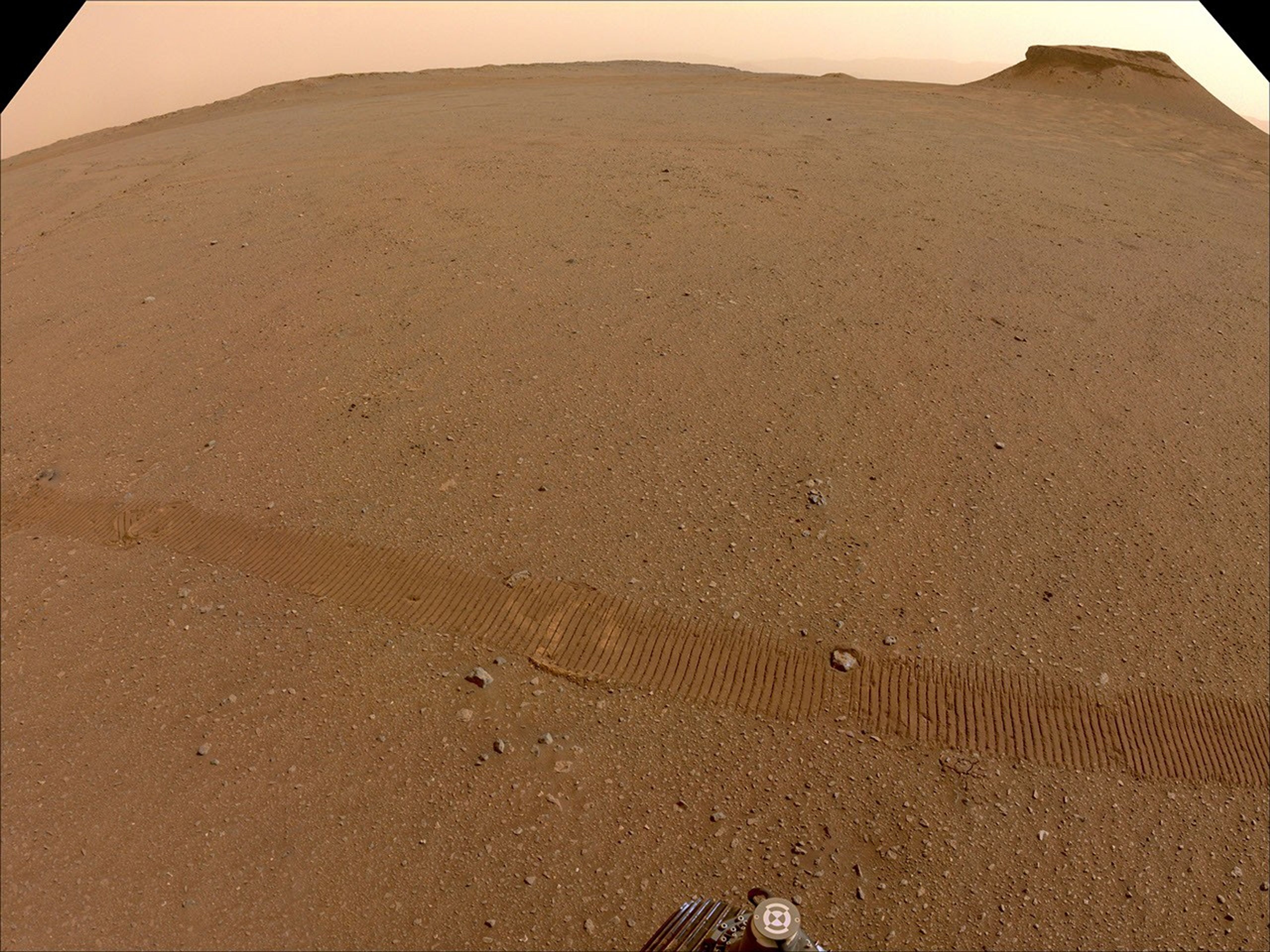 NASA's Perseverance Mars rover used one of its navigation cameras to take this image of the location where three of its 10 sample tubes will be deposited.