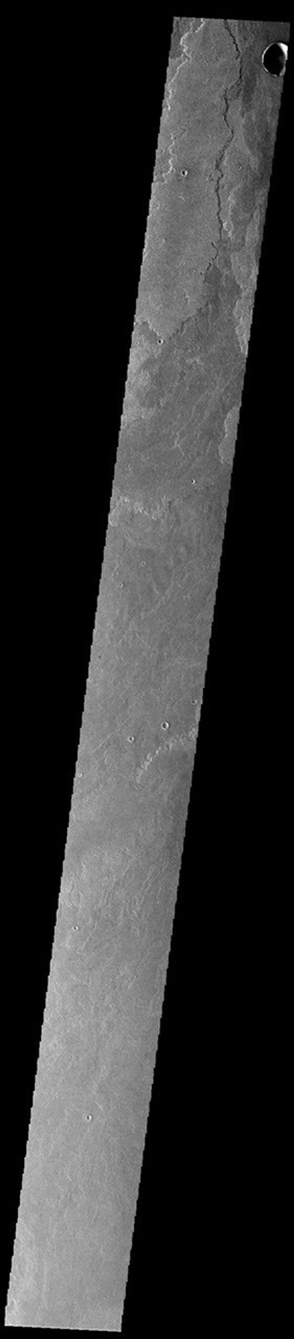 This image from NASA's Mars Odyssey shows a small portion of the immense lava flows that originated from Arsia Mons.