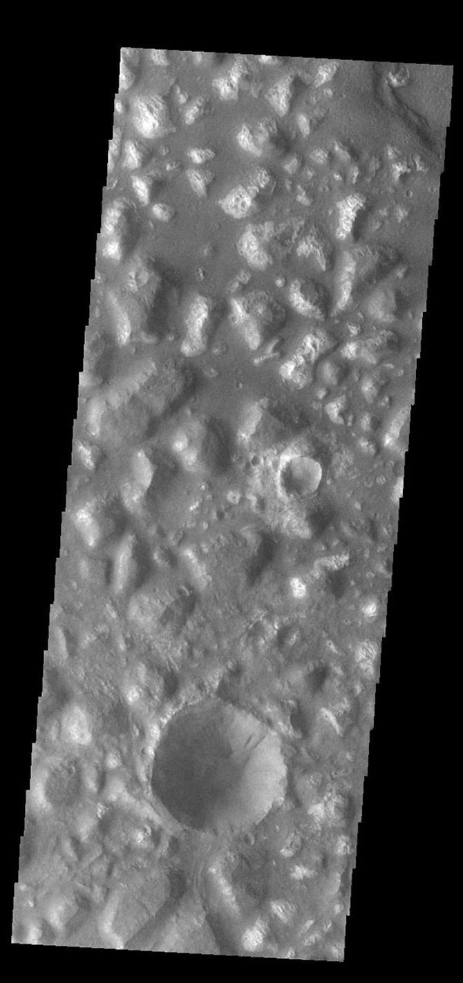 This image from NASA's Mars Odyssey shows part of Ariadnes Colles. The term colles means hills or knobs.