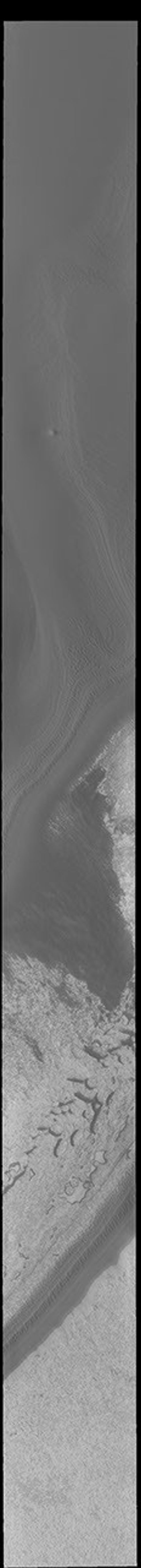 This image from NASA's Mars Odyssey shows part of the south polar cap. This image was taken near the end of southern summer.