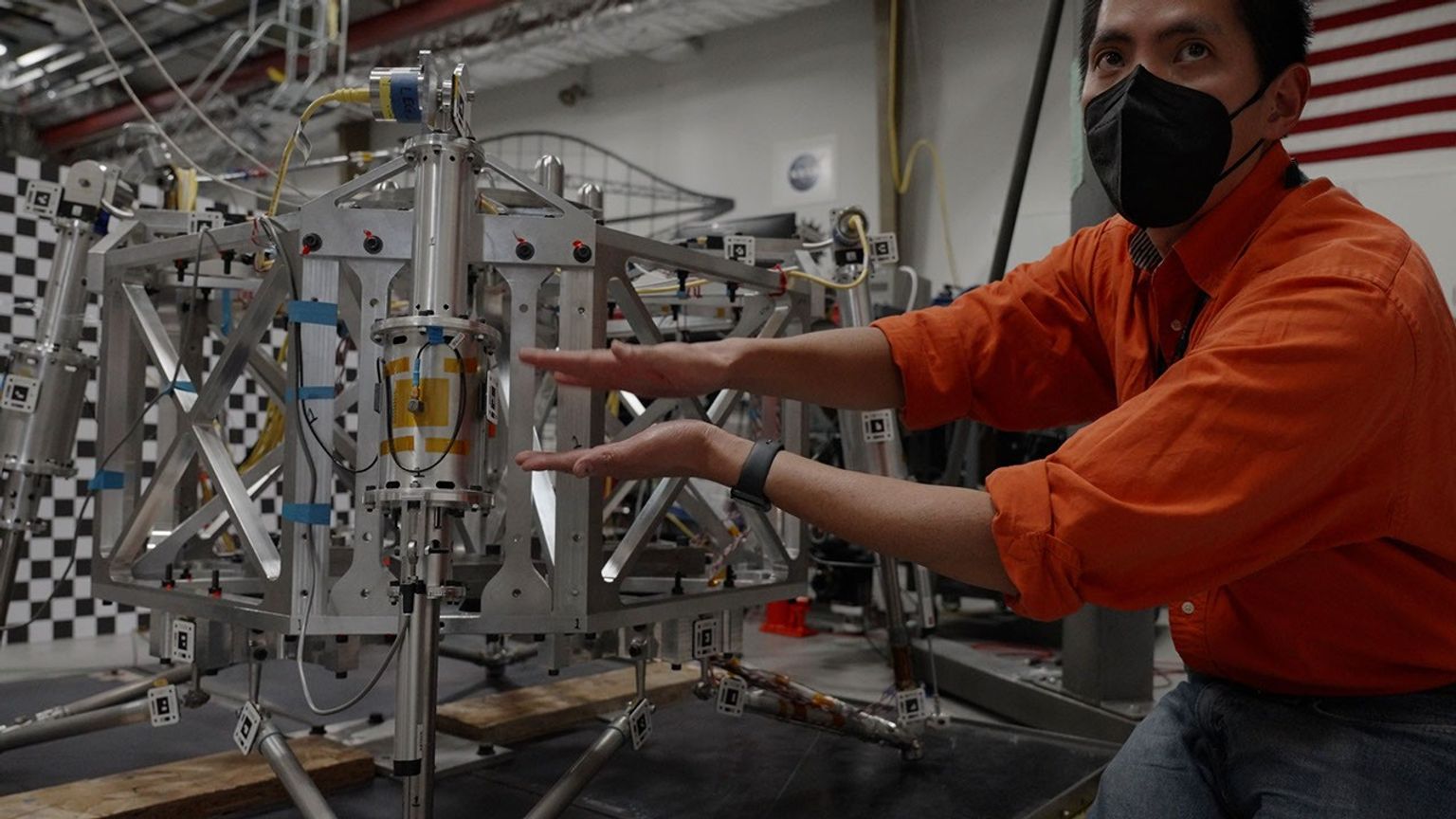 Engineer Abel Dizon explains how drop tests are conducted for a prototype lander being designed by NASA's Jet Propulsion Laboratory for the Mars Sample Return campaign.