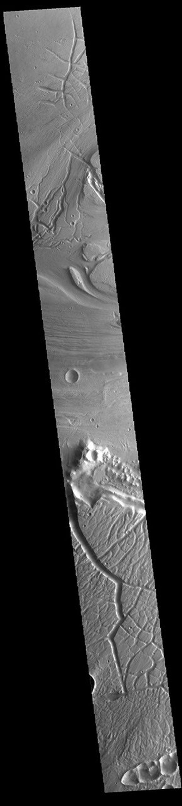 This image from NASA's Mars Odyssey shows a portion of Kasei Valles. Kasei Valles is one of the largest outflow channel systems on Mars.