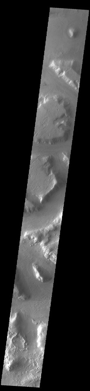 This image from NASA's Mars Odyssey shows mesas and valleys, part of Protonilus Mensae.
