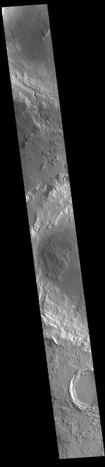 This image from NASA's Mars Odyssey shows three craters located in northern Arabia Terra.