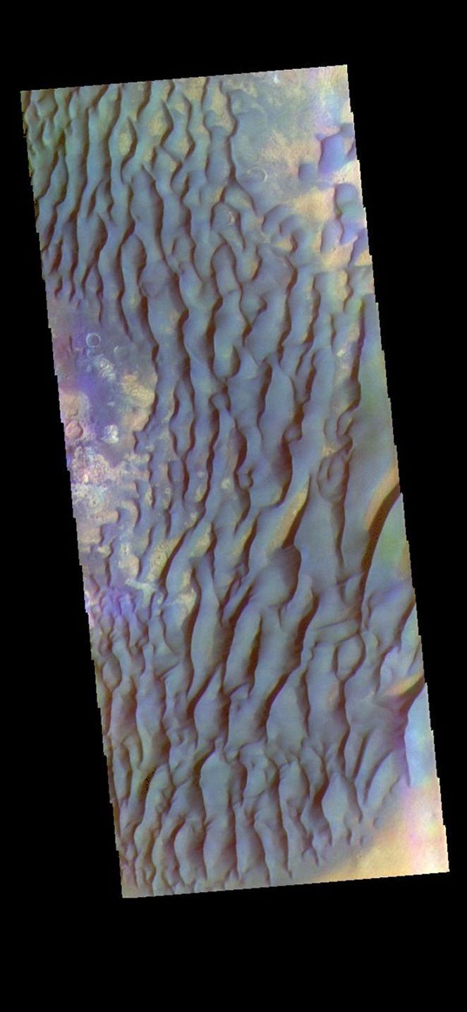 This image from NASA's Mars Odyssey shows part of the floor of Kaiser Crater.