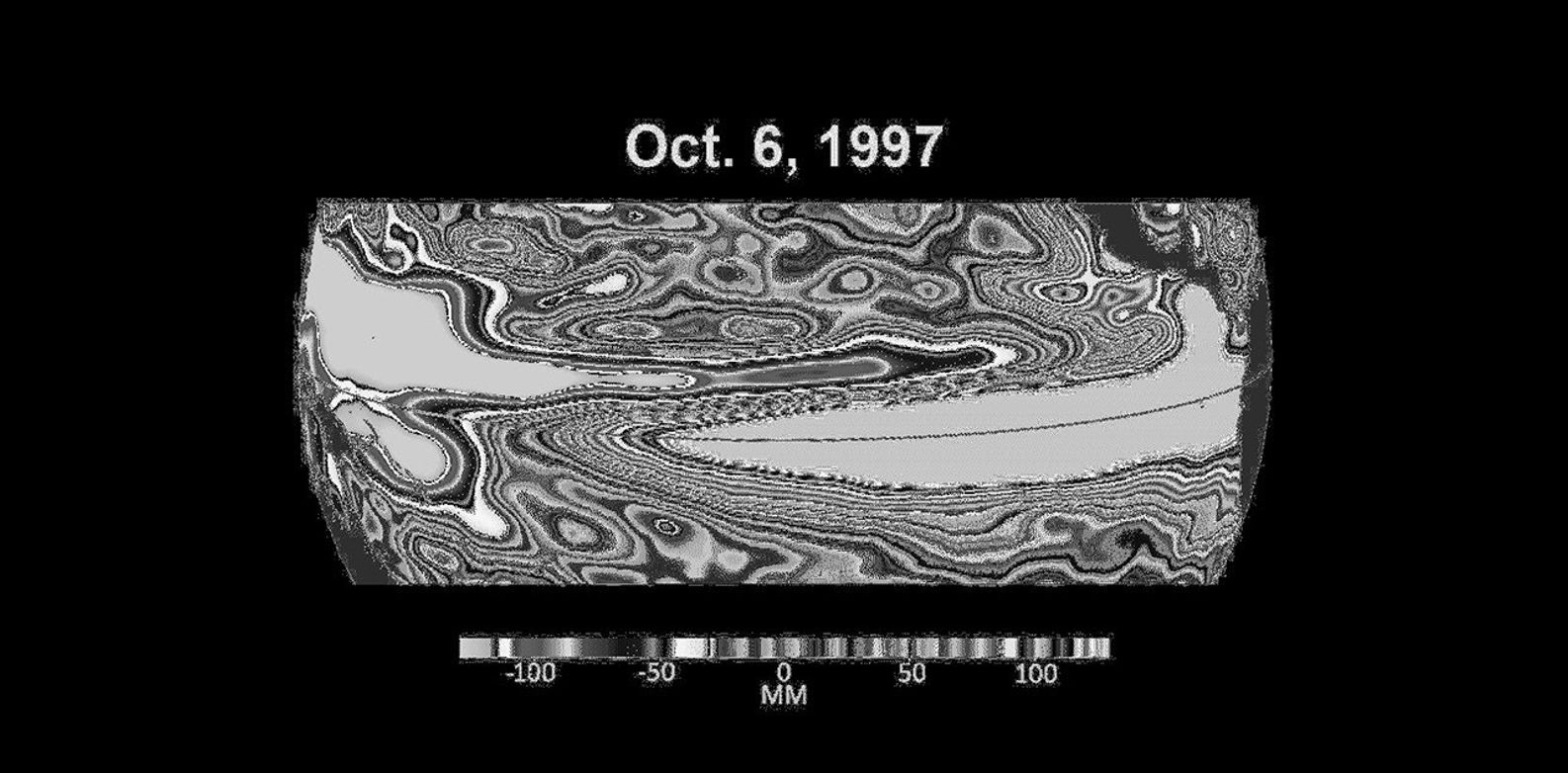 The maps in the animation show sea levels in the Pacific Ocean during early October of 1997, 2015, and 2023, in the run up to El Niño events.
