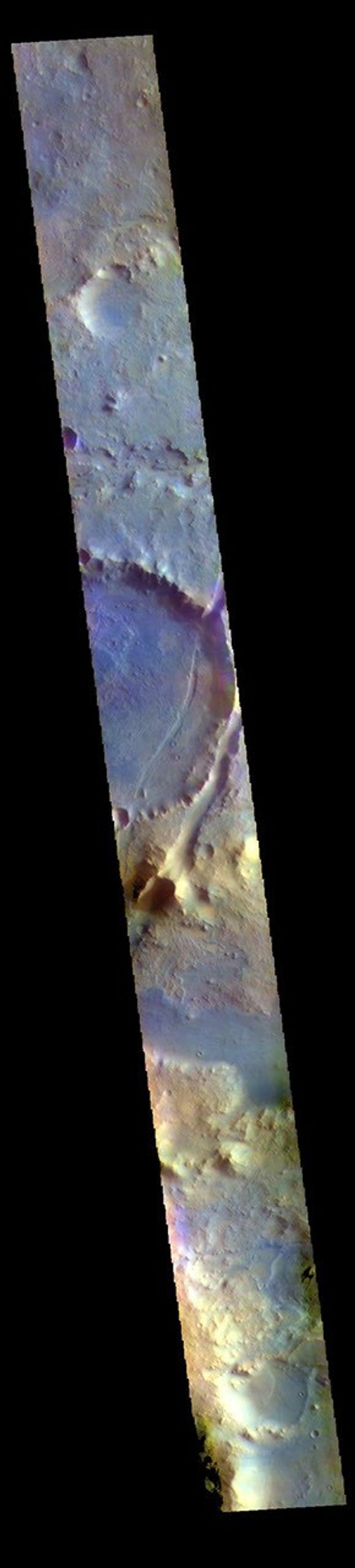 This image from NASA's Mars Odyssey shows linear depressions, part of Nili Fossae.