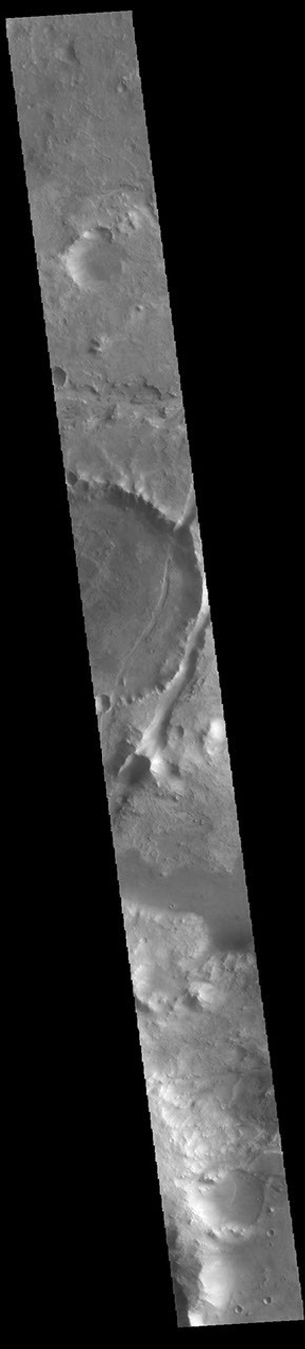 This image from NASA's Mars Odyssey shows linear depressions, part of Nili Fossae.