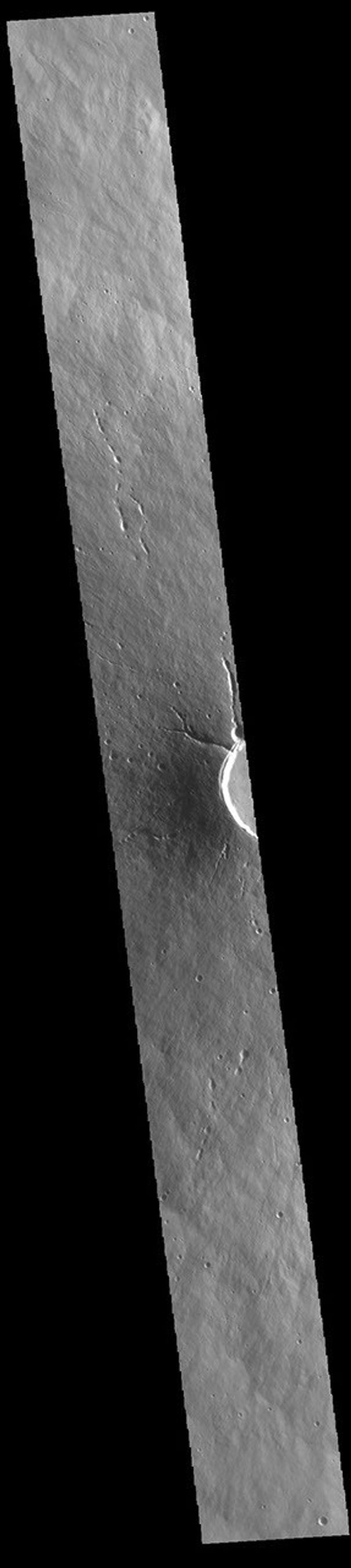 This image from NASA's Mars Odyssey shows a cross section of Elysium Mons, including part of the summit caldera.